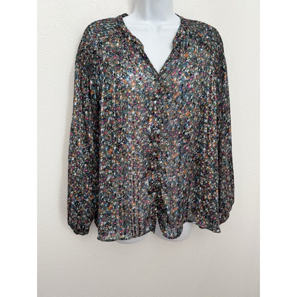 Zac & Rachel Woman Blouse Long Sleeve Size L Mini Print Floral Button Up Office - Picture 1 of 7